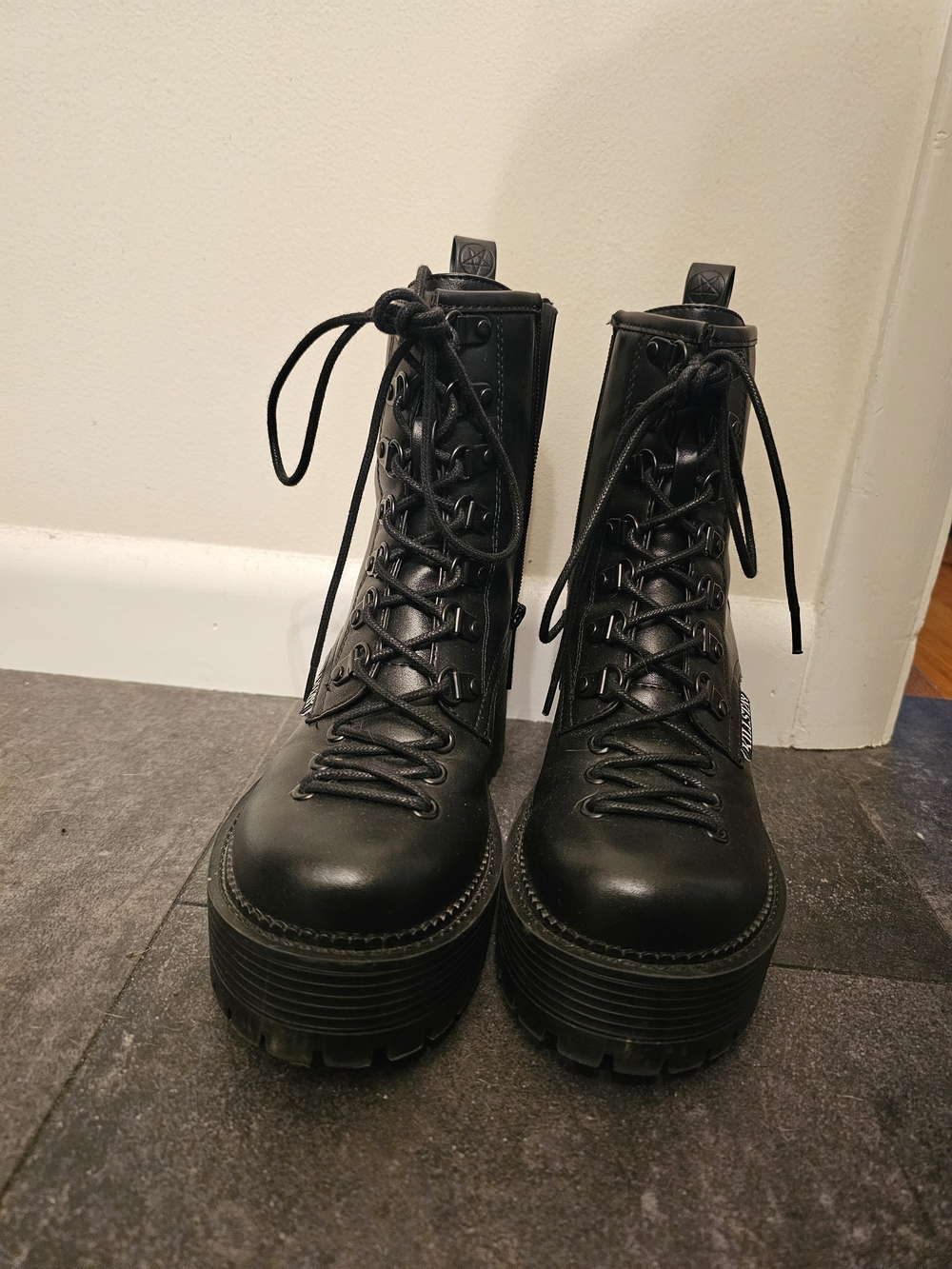 Killstar Black Lace-Up Platform Combat Boots - Picture 2 of 4